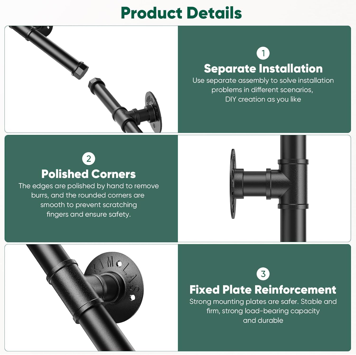 Pasamanos para Escalera, Sunowl 0,5M Barandilla para Escalera Interiores y Exteriores, Barandillas Metal Antideslizantes Seguridad, Barandillas de Galvanizada para Escaleras, Cocina, Baño, Jardín