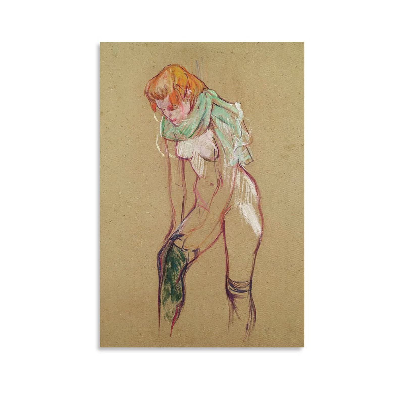 JIANGFU Henri De Toulouse-Lautrec Woman Pulling Up Her Stocking Poster Canvas Wall Art Prints Poster Gifts Photo Picture Painting Posters Room Decor Home Decorative 20x30inch(50x75cm)