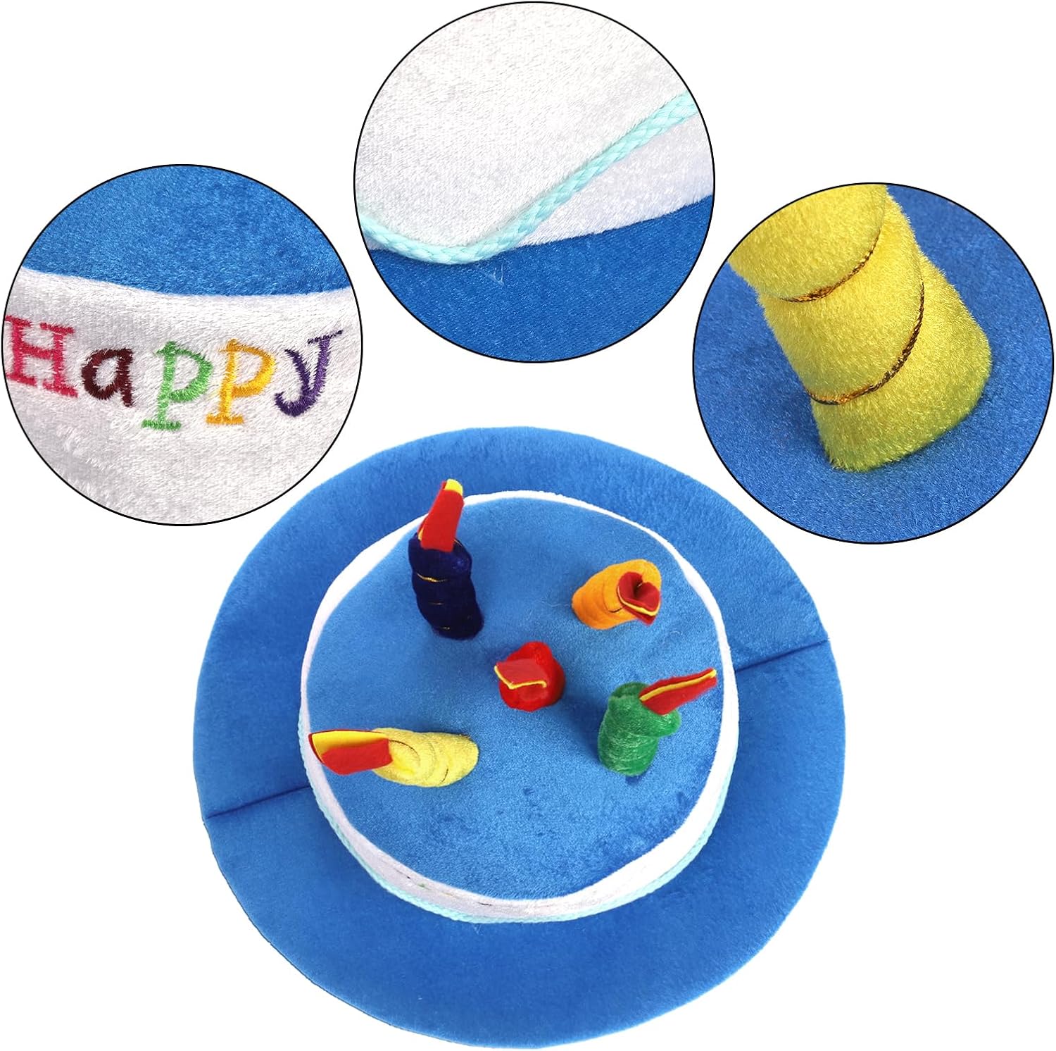 Okllen Birthday Hats Set of 2 for Adults, Plush Cake Hats with Sunglasses, Funny Party Novelty Hats for Birthday Party Favors, Blue & Pink - Image 3