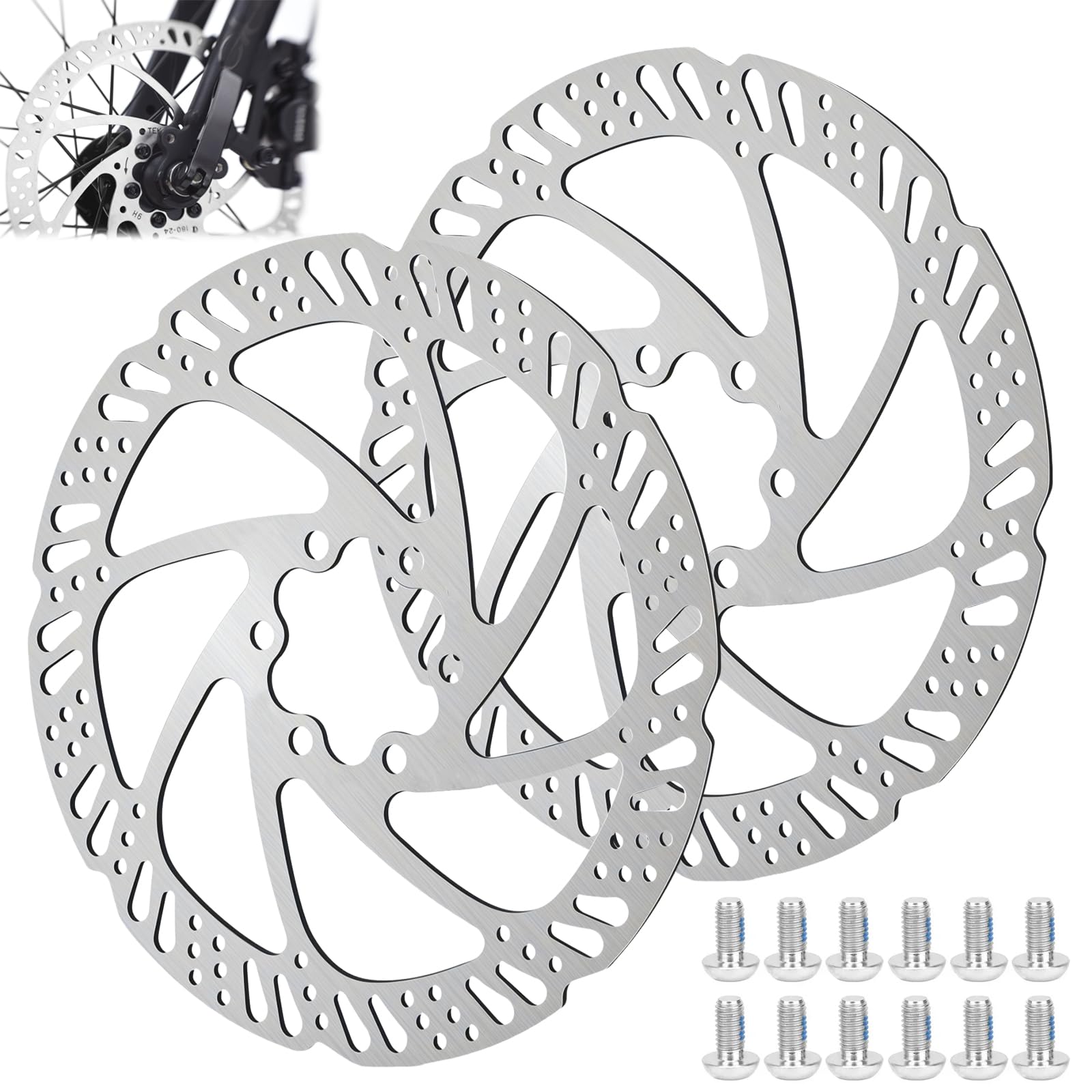 Set di 2 Disco Freno Rotore, 160mm Rotori Freno Disco Per Bicicletta, 6 Fori, in Acciaio Inox, con 12 Viti, per la Maggior Parte della Mountain Bike e Bici da Strada, Distanza Relativa Tra i Fori 44mm