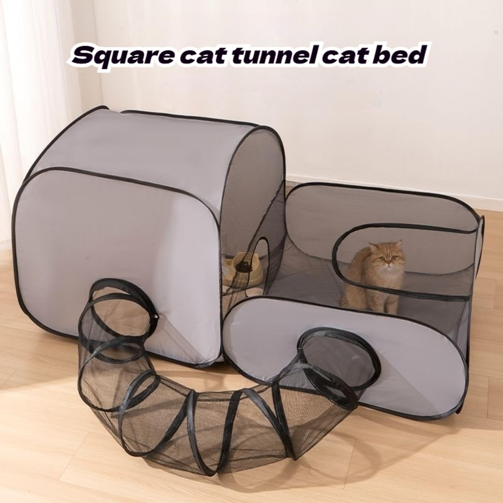 Parc d'extérieur pour Chat - Enclos pour Chat - avec Design Portable - Maison de Jeu Interactive avec Tunnel - Accessoire Portable pour Animaux de Compagnie pour Chiots et Petits (L)