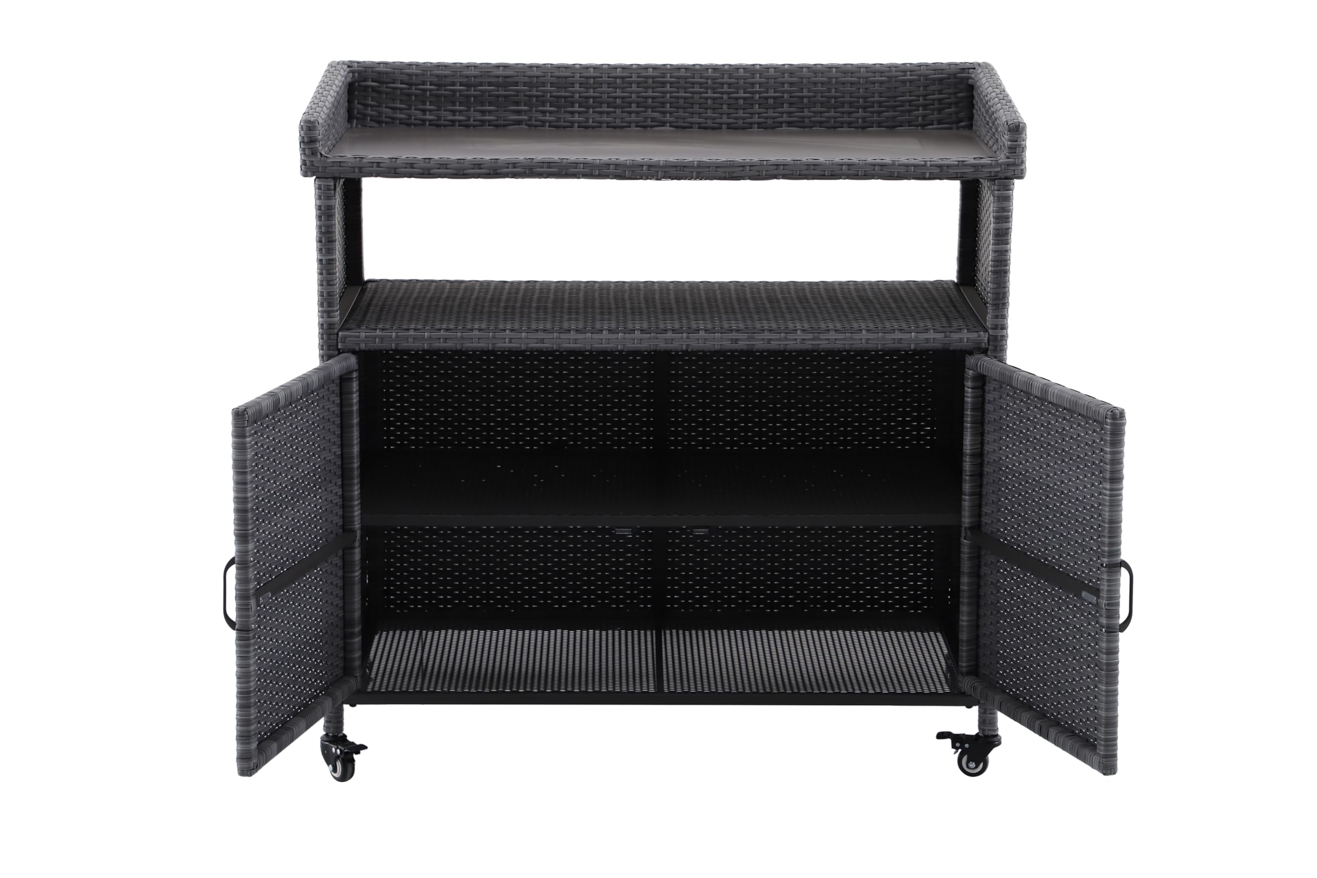 METRO Professional Carrello di Servizio con Armadietto Balsario, alluminio/PE rattan, 112 x 56 cm, Grigio Pietra