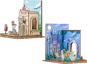 CUTEBEE Booknook Lot de 2 serre-livres en bois miniatures décoratifs, à monter soi-même, pour bureau (Fairy Town)