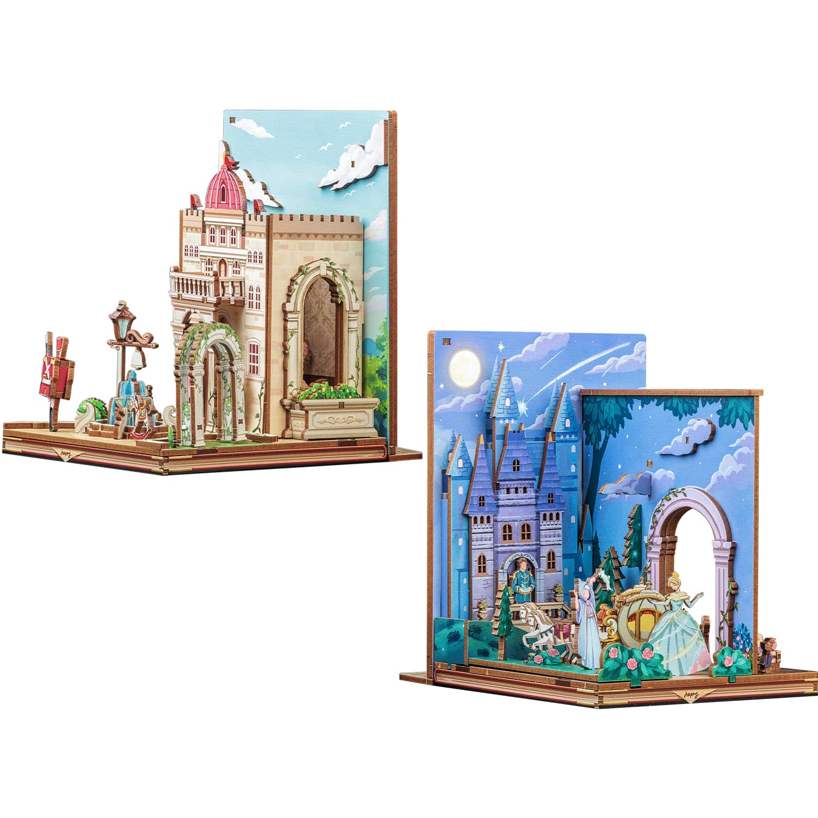 CUTEBEE Book Nook - Fermalibri in legno, fai da te, in miniatura, decorativo, per scrivania, 2 pezzi (Fairy Town)