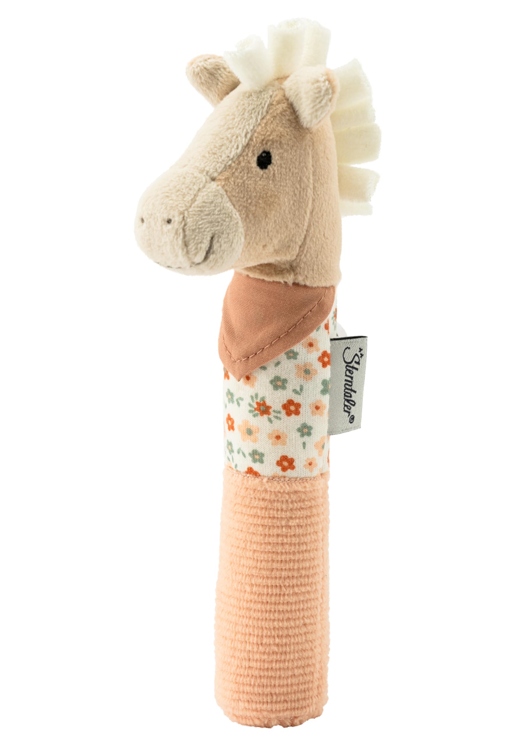 Sterntaler Baby Squeaky Horse Sunny - Baby Toy Made of Soft Fabrics - Gripping Toy for Babies with Flower Motif - First Attempts at Grasping and Playing, Light Beige