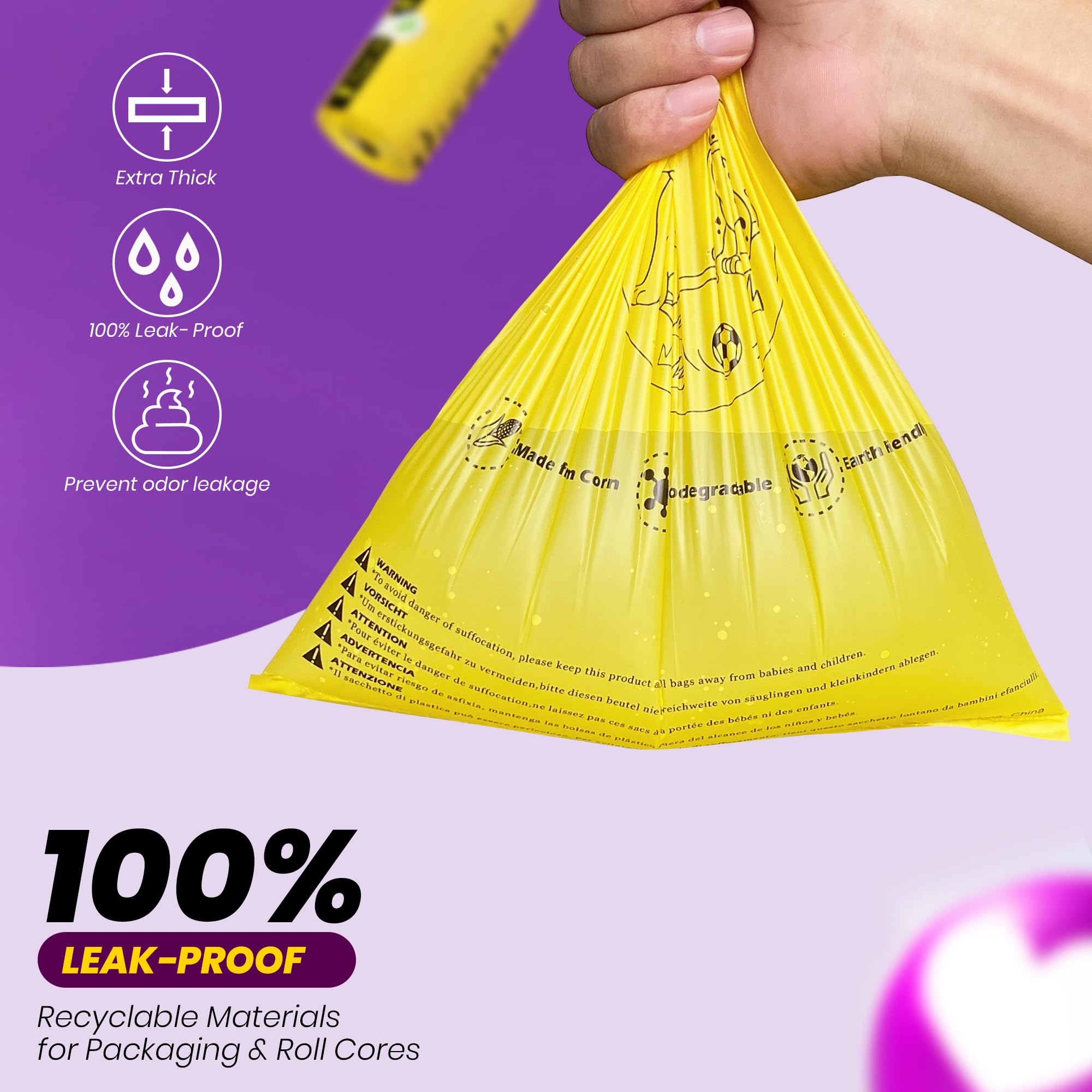 Dog Poop Bags with Leash Dispensers,150 Counts (10 Rolls), Biodegradable Poop Bags Made of Cornstarch - Image 3