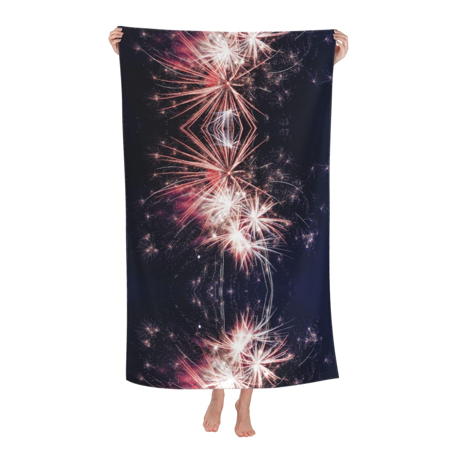 Oazcvbnn Women's White Explosion Firework Print Adult Beach Towel Summer Travel Pool Vacation Swimming Fitness Outdoor Adventures