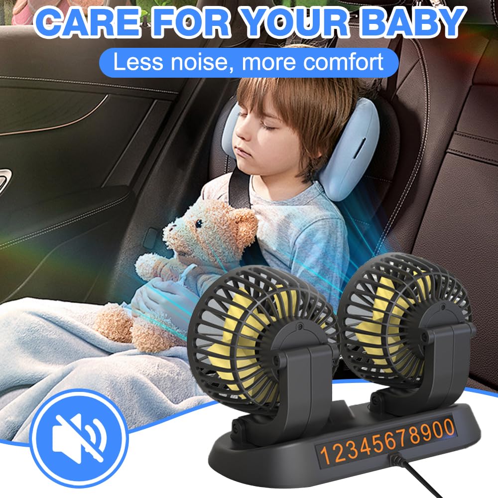 Ventilatore da Auto 12V a Doppia Testa, Afenau Ventilatore Auto Accendisigari con 2 Velocità, 360 gradi Ventilatore per Auto, Ventilatore 12 Volt per Camper SUV RV Caravan Furgone Camion