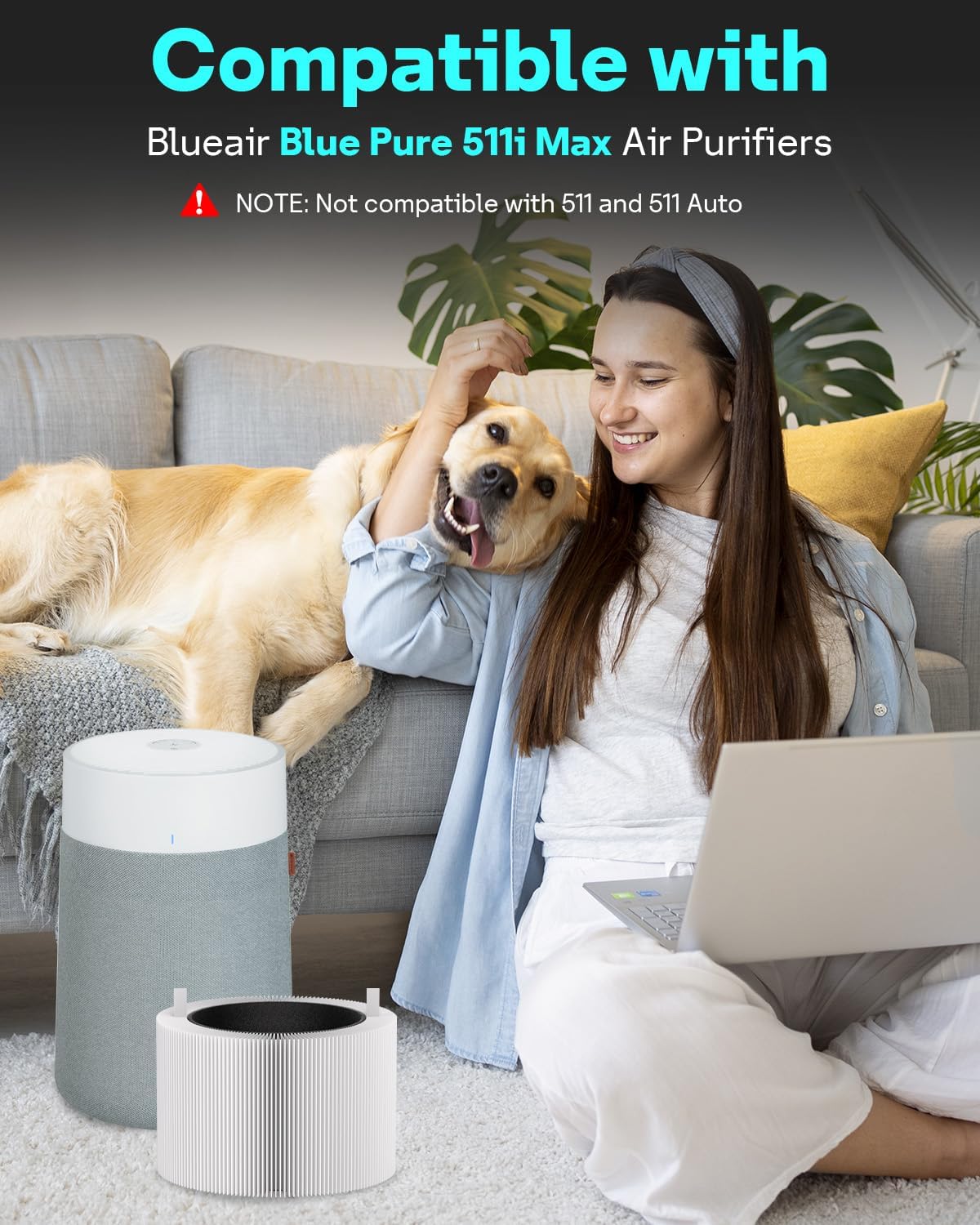 Leemone 511i Max Filter Replacement Compatible with BLUEAIR Blue Pure 511i Max Air Puri-fier, H13 True HEPA Filter and Activated Carbon Filtration System, Blue Pure F5MAX, 2 Pack