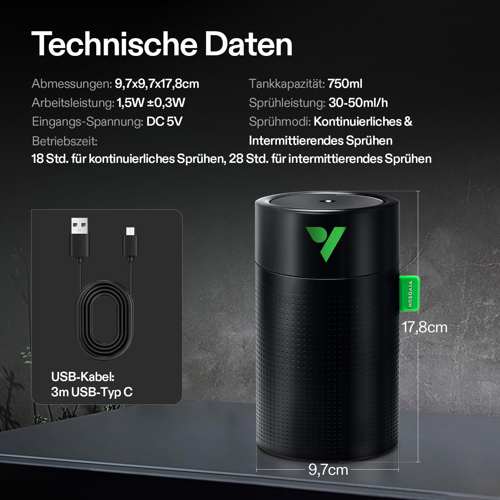 VIVOSUN AeroStream U075 USB-Luftbefeuchter, 750ml Kaltnebel Mini-Luftbefeuchter mit 2 Nebel-Modi, Automatische Abschaltung, Smarte Fernbedienung mit VGrow, Entwickelt für Growzelte