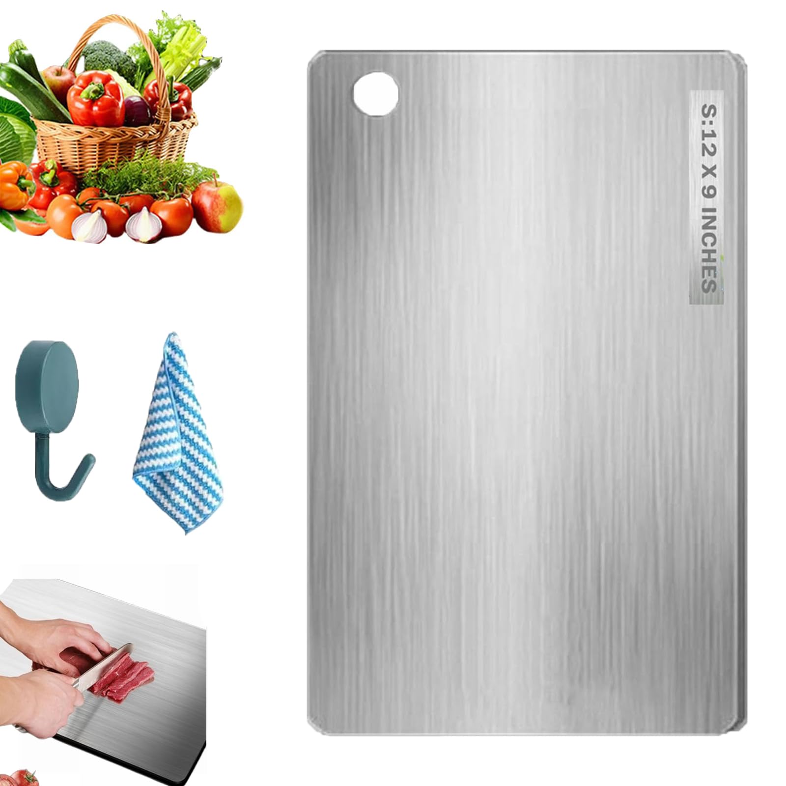 Titanium Cutting Board Set, Stainless Steel Double Sided Chopping Board for Vegetables and Meat