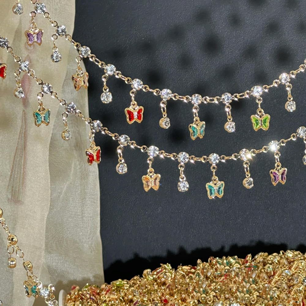 Catena con Ciondolo a Farfalla Lucida da 10 m con Perline di zircone e Maglie in Rame per Braccialetti Fai da Te e Accessori per la creazione di Gioielli