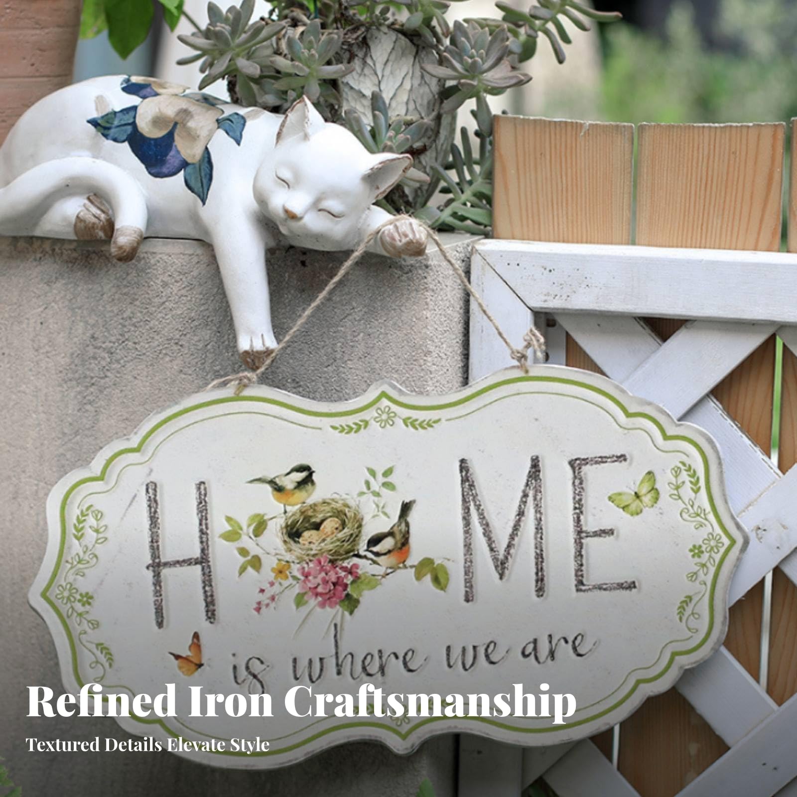 Baoblaze da Parete per Esterni Decorativa Insegna Pannello Metallo con Lettere in Rilievo E Cornice Effetto Vissuto Stile Rustico Botanico con Cordino per, FRIENDSHIP