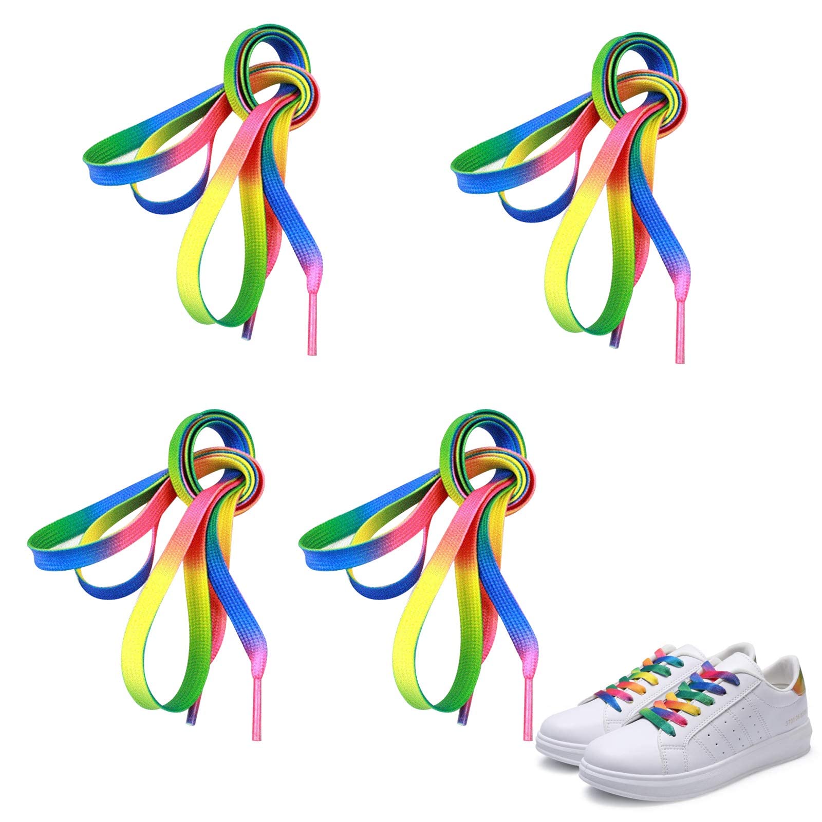 BIGTHREEShoe Laces, 4 Pairs Colorful Shoelaces, Coloured Roller Skate Trainer Shoe Laces Flat Rainbow Laces for Football Boots Trainers Canvas Athletic Sneakers Flat Shoe