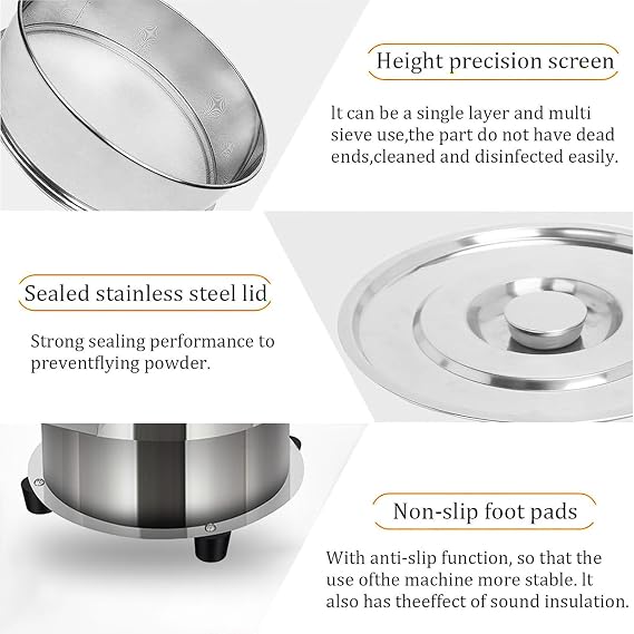 Automatic Powder Sifter Machine, 20 Mesh 50 Mesh Stainless Steel Vibrating Sieve Shaker, Automatic Electric Sieve Shaker for Flour & Powder, 2 Screens Included