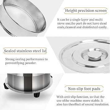Automatic Powder Sifter Machine, 20 Mesh 50 Mesh Stainless Steel Vibrating Sieve Shaker, Automatic Electric Sieve Shaker for Flour & Powder, 2 Screens Included