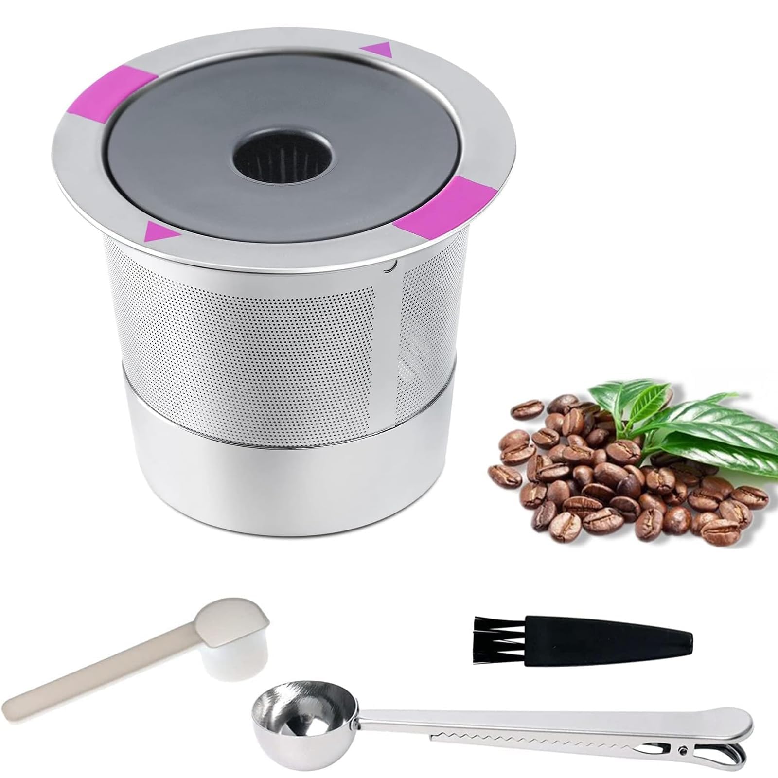 Sponsored Ad – Khazna Reusable Coffee Filter,K Cups Coffee Filter,Reusable K Cup Pod Coffee Filters,Refillable Filters Coffee Capsule Cup,BPA Free,with Stainless Steel Spoon Clamp and Spoon Brush(Silver)