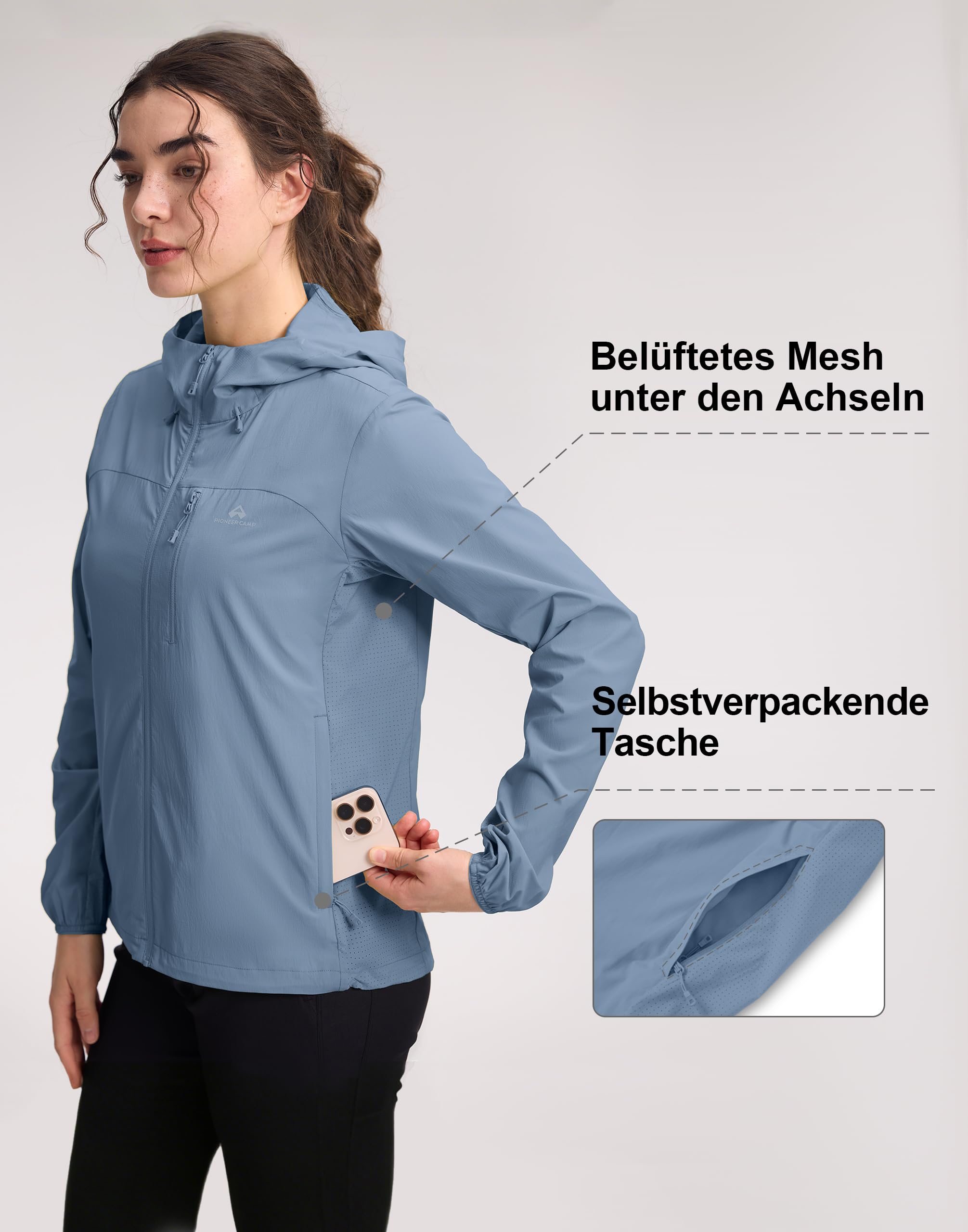 Pioneer Camp Windbreaker Damen Laufjacke Windjacke Leicht Wasserdicht Atmungsaktiven-UPF 100+ Sonnenschutz，Wasserabweisend Robust-Reisen, Laufen, Wandern