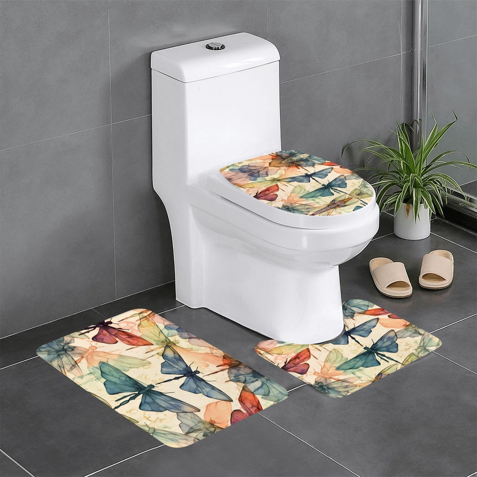 Tapis de salle de bain antidérapants à motif libellule pour une ambiance spa nature