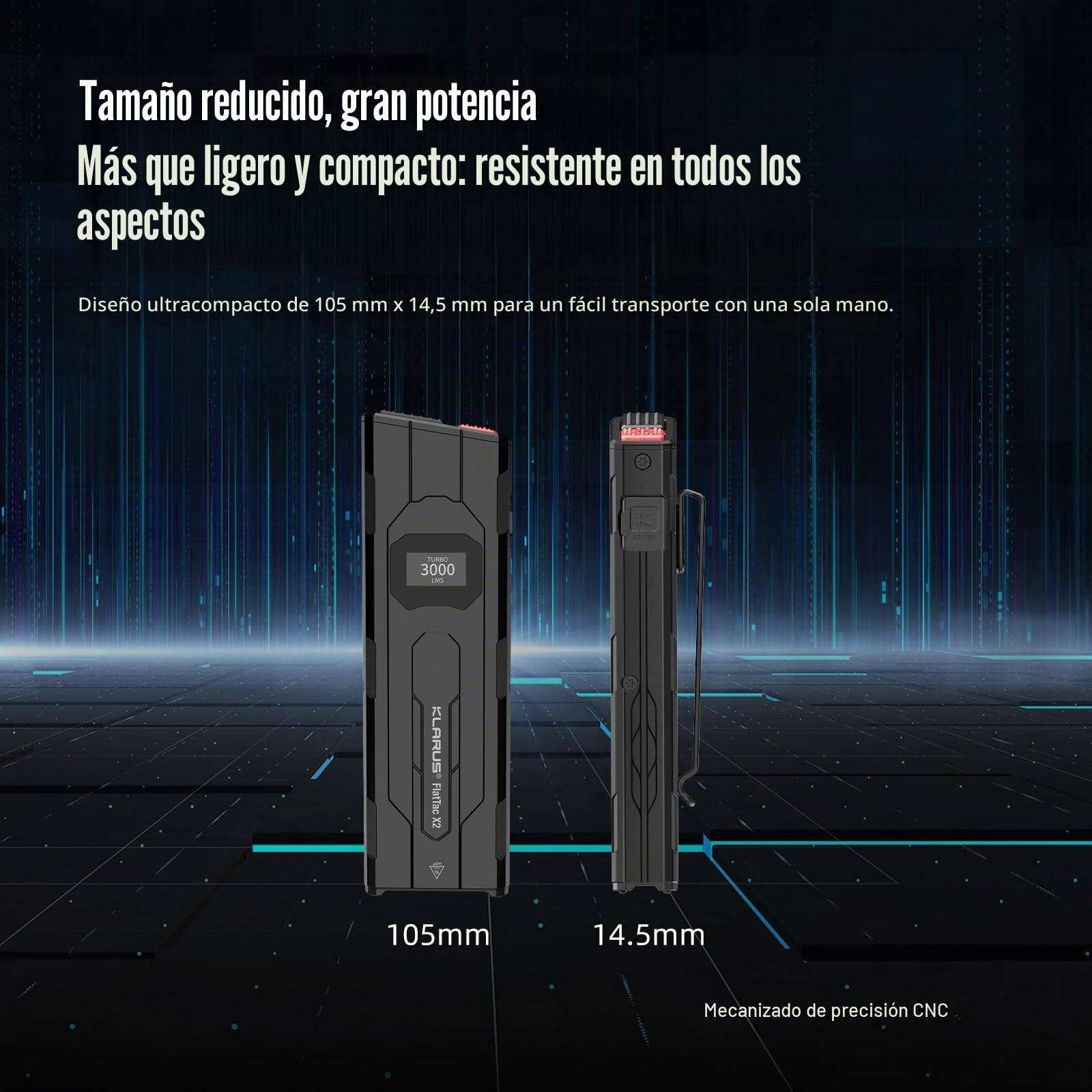 Klarus X2 Linterna táctica EDC ultra fina, 3000 lúmenes, compacta y potente, con doble interruptor, pantalla OLED y impermeabilidad IPX6. Ideal para exteriores, misiones