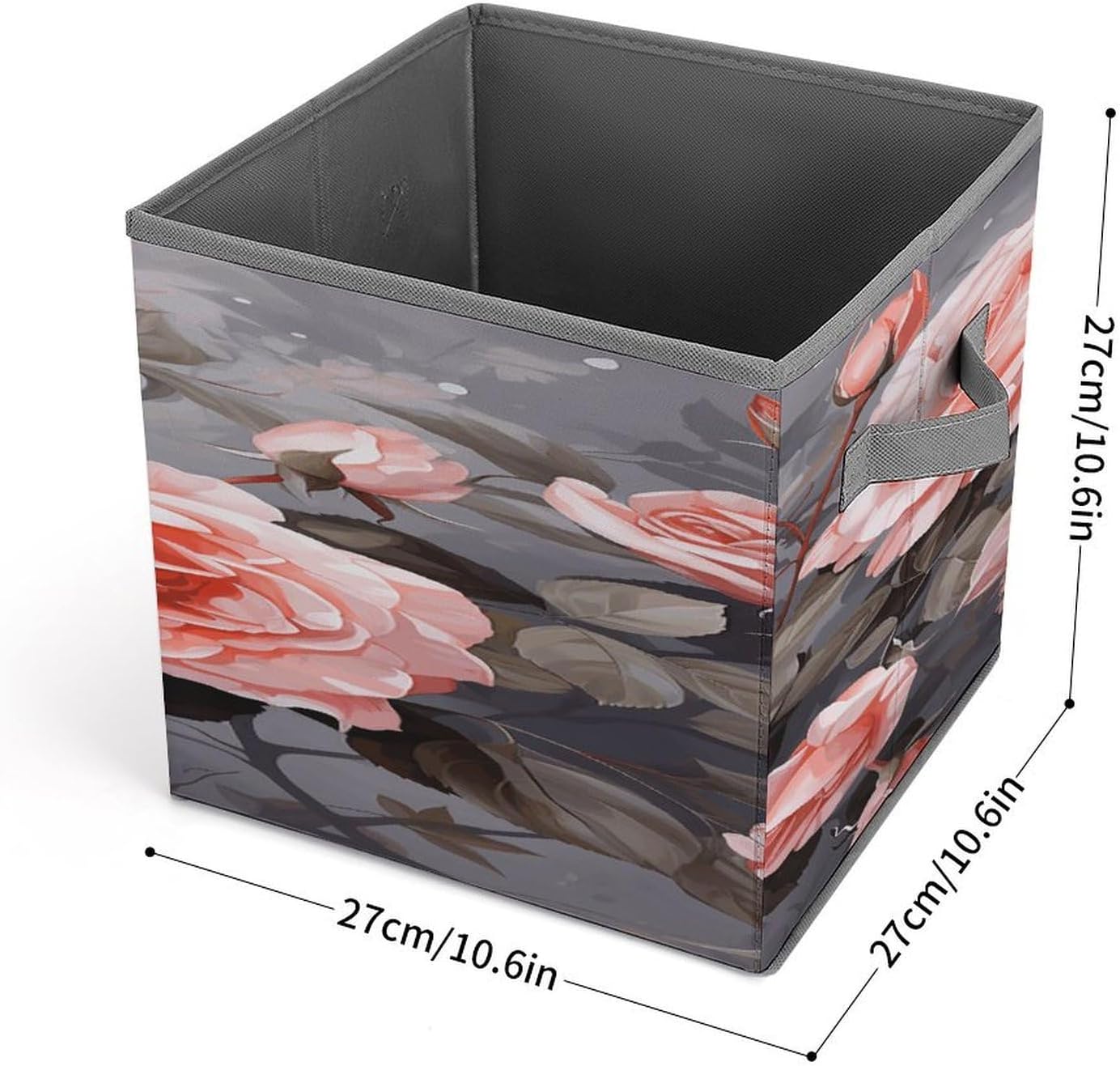 Rose Flowers with Leaves Fabric Bins Storage Basket Square Baskets | Storage Bin with Double Handles,Cube Collapsible Organizers for Organization,Closet,Shelves,Offices