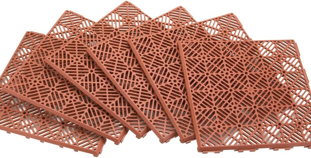 Collections Etc Interlocking Patio 11-1/2" Square Tile Flooring - 6 Piece Set - Easy to Install, Terracotta