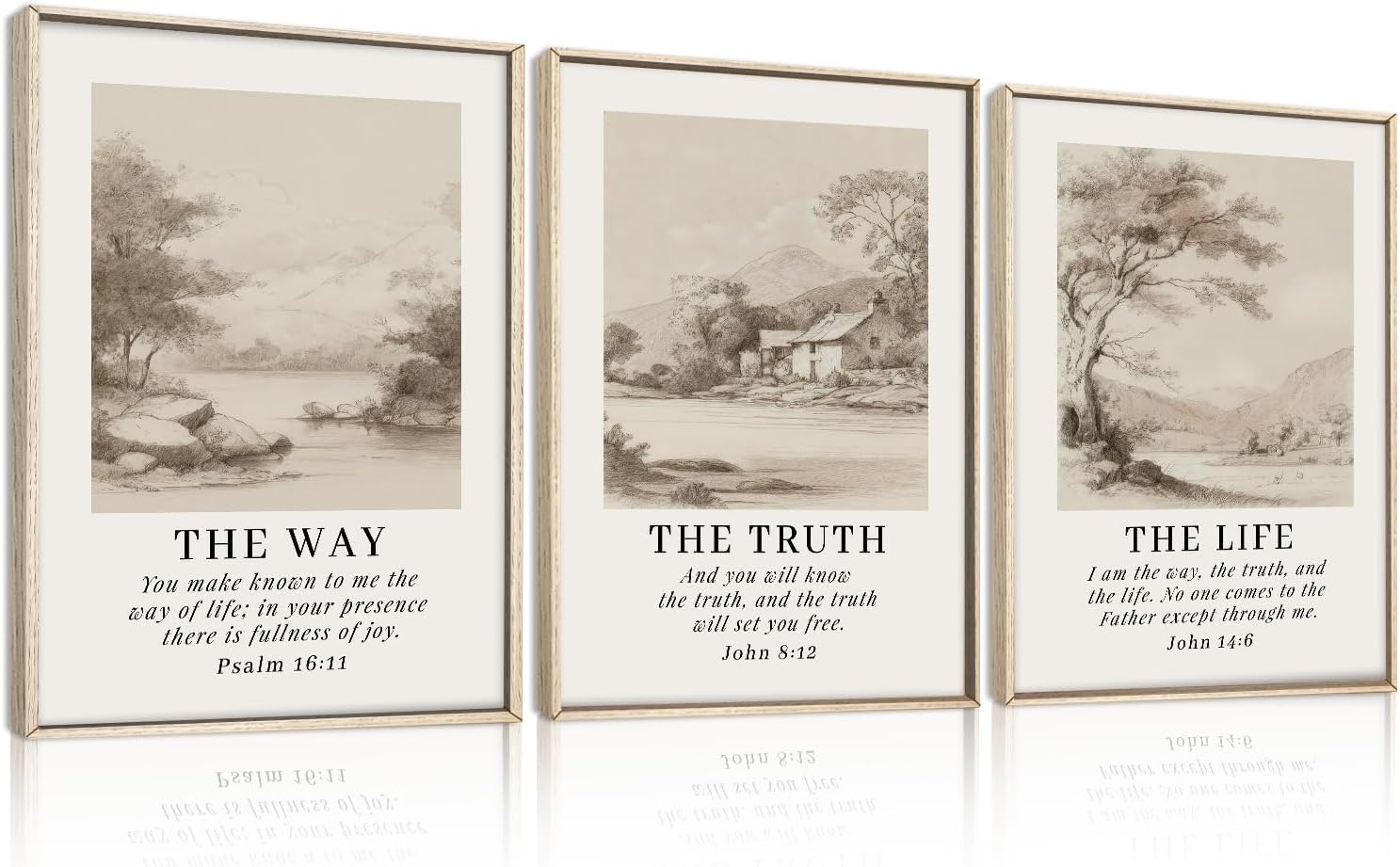 LHIUEM Christian Bible Verse Framed Canvas Wall Art,Vintage Jesus Scripture Wall Decor,Religious Nature Painting,Rustic Village Landscape Artwork for Living Room,Bedroom,Church -12"x16"x3