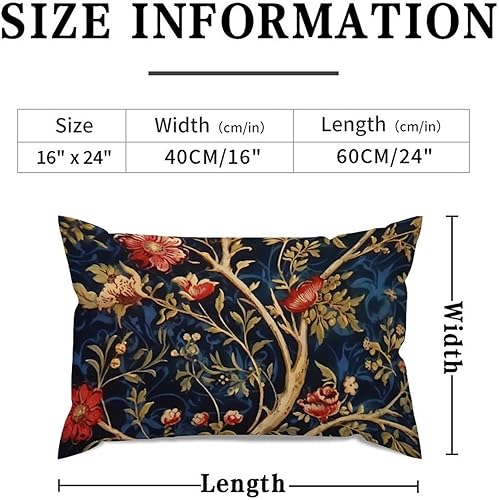 Miniatura 2 de ArogGeld Chinoiserie - Funda de cojín lumbar asiática, color azul marino y rojo, funda de almohada botánica con estampado floral burdeos dorado