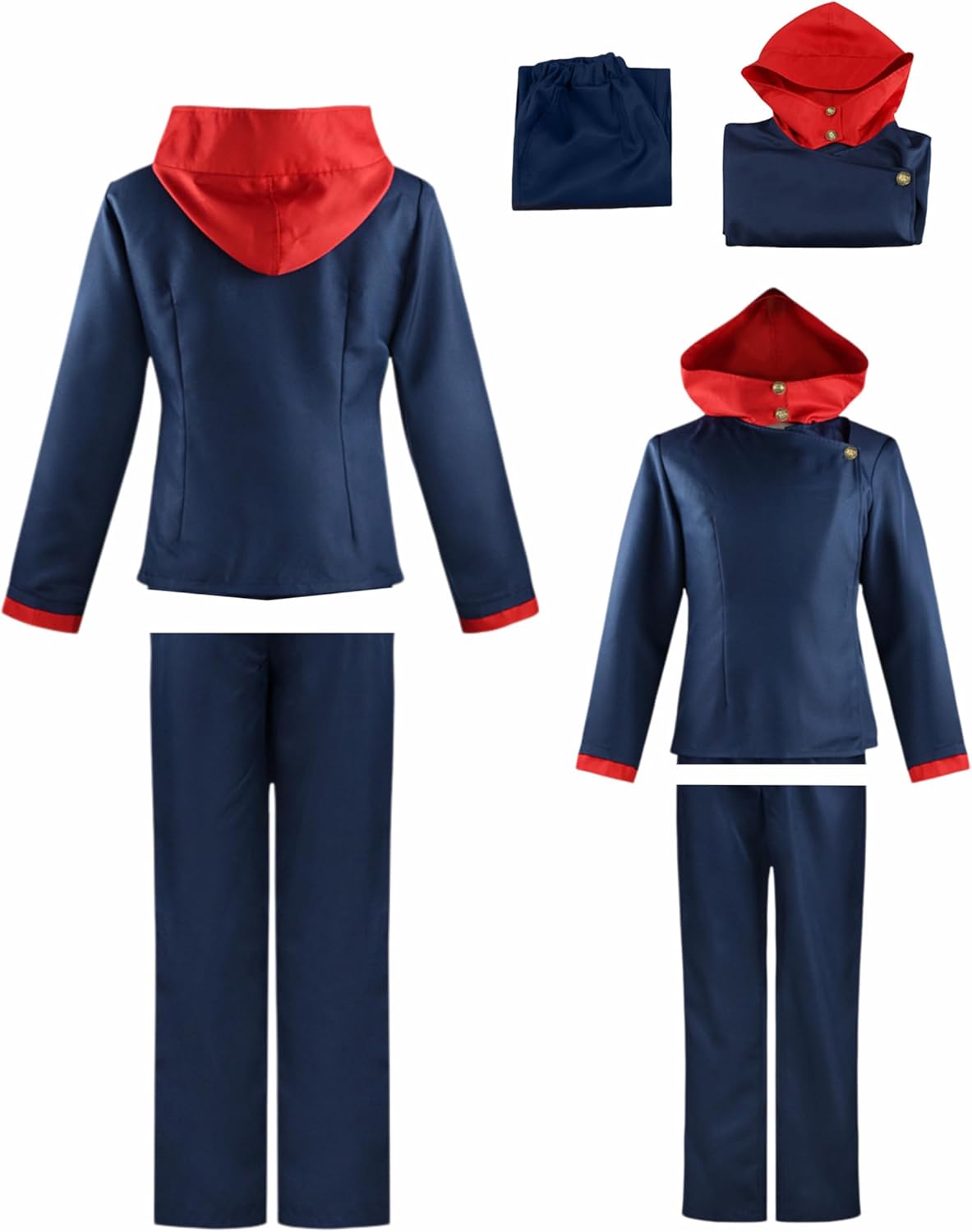 Men's School Uniform Men Blue Black Hooded Jacket Pants Full Set Halloween Costume Adult Outfit