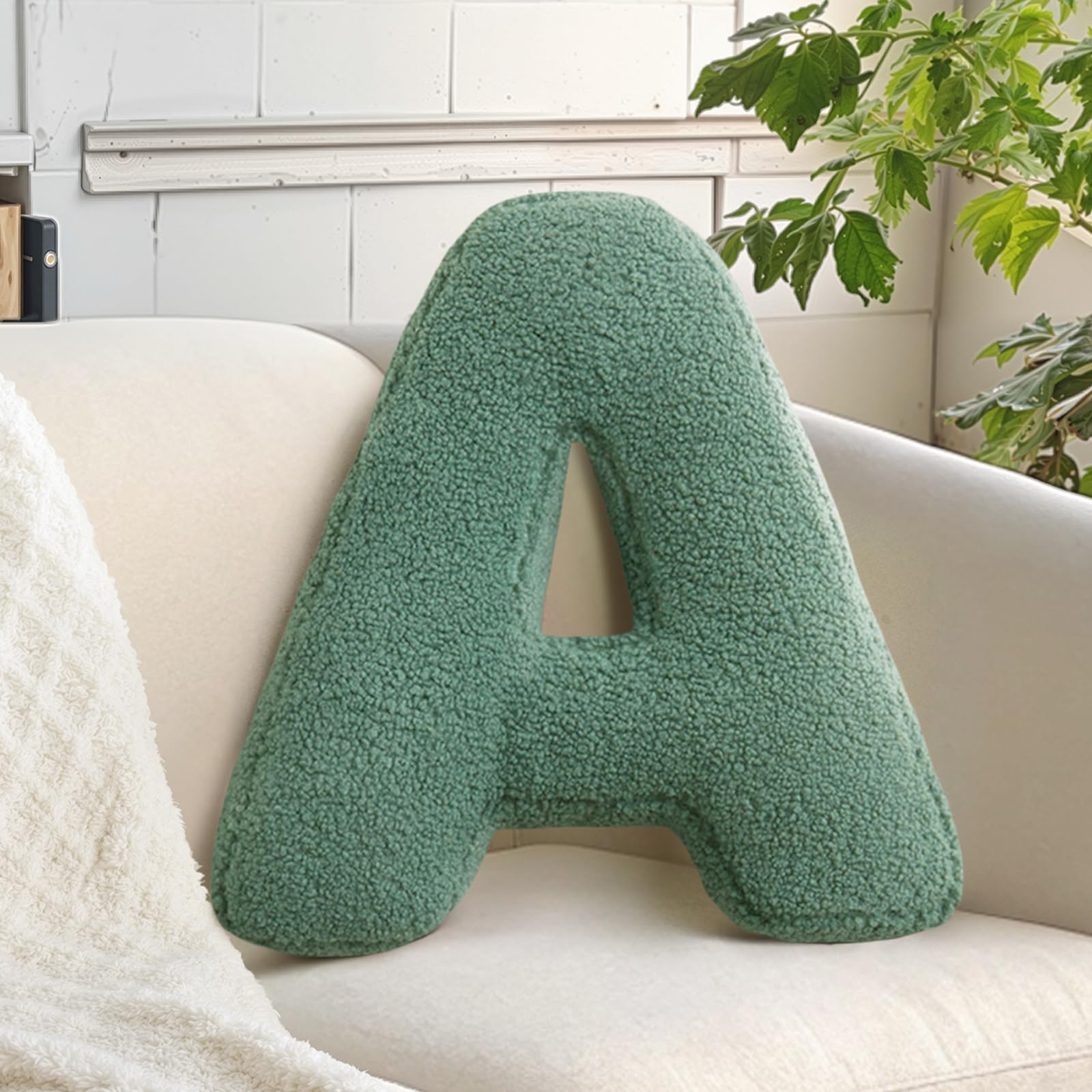 Green Letter A Pillow Cute Decorative Alphabet Initial Throw Pillow