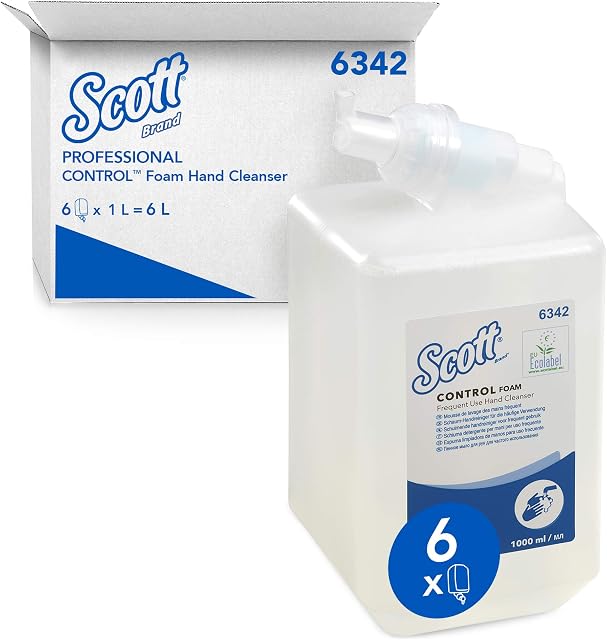 Scott Control Foam Frequent Use Hand Cleanser 6342 - Unscented Foaming Hand Soap - 6 x 1 Litre Clear Hand Wash Refills (6 Litre total)