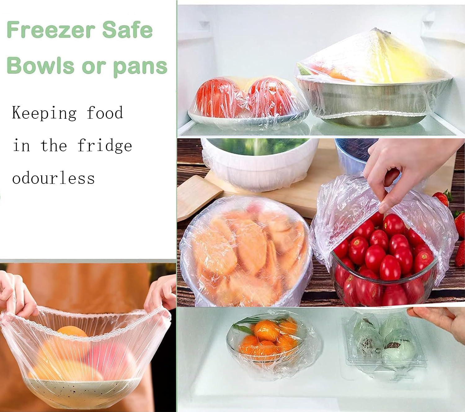 Ruig 100 stuks verse bewaarzakken, wegwerp voedselhoezen plastic wrap cover elastische voedselhoezen vershoudfolie zak voor fruit groenten voedsel, blauw, rood
