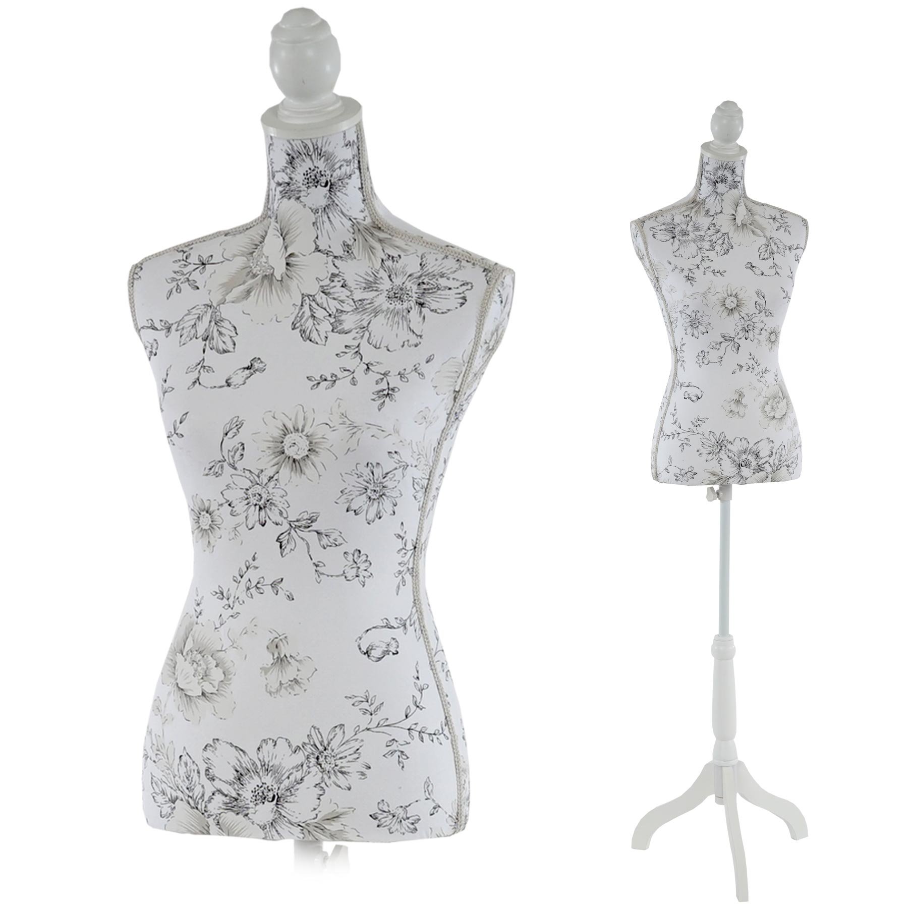 Schneiderpuppe T222, Schaufensterpuppe Torso weiblich, Fiberglas - Weiß mit Blumen