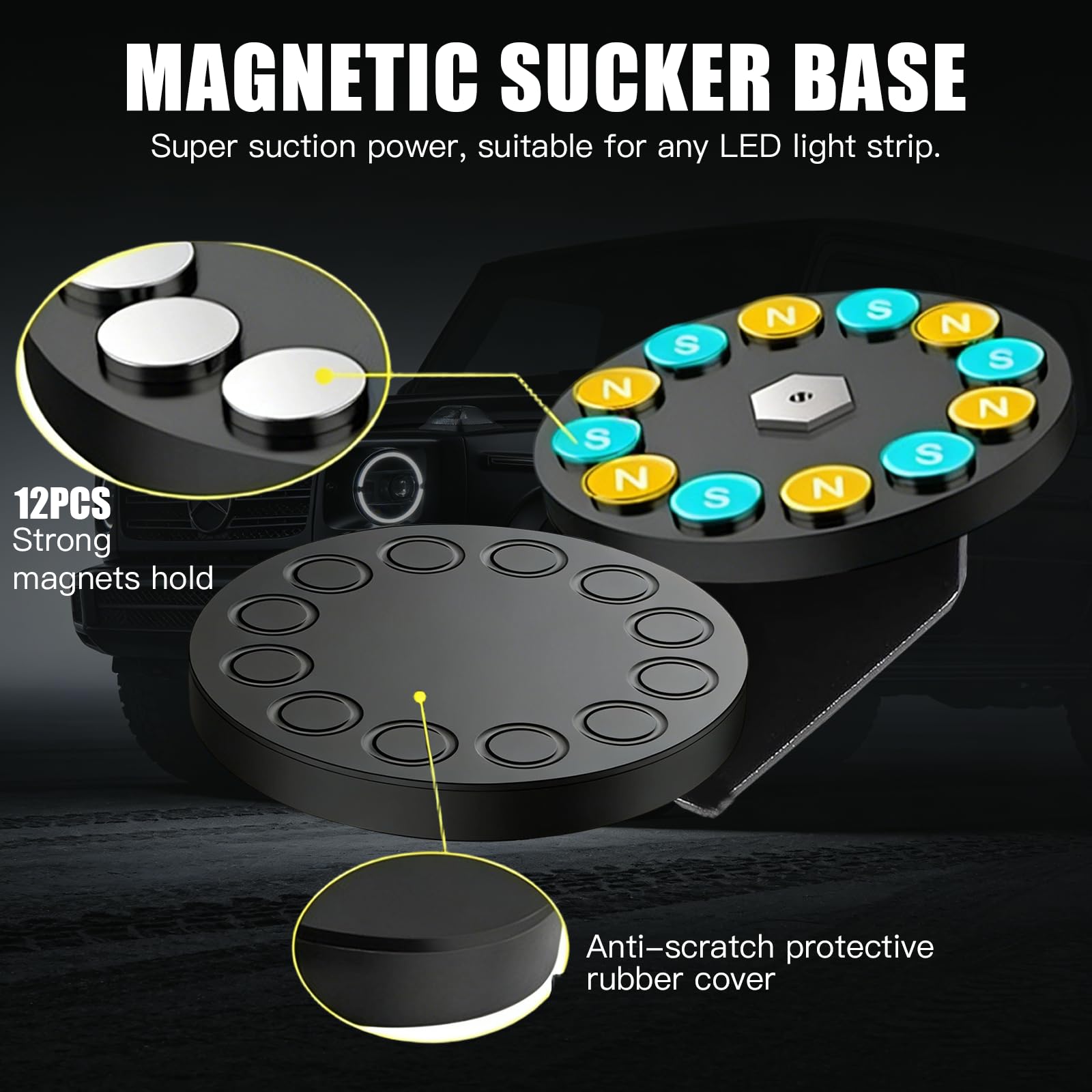 2 supporti magnetici in gomma per fari da lavoro a LED, supporto magnetico universale per tettuccio dell'auto, forte supporto magnetico per luce da lavoro, per fuoristrada, auto, SUV, ATV, camion