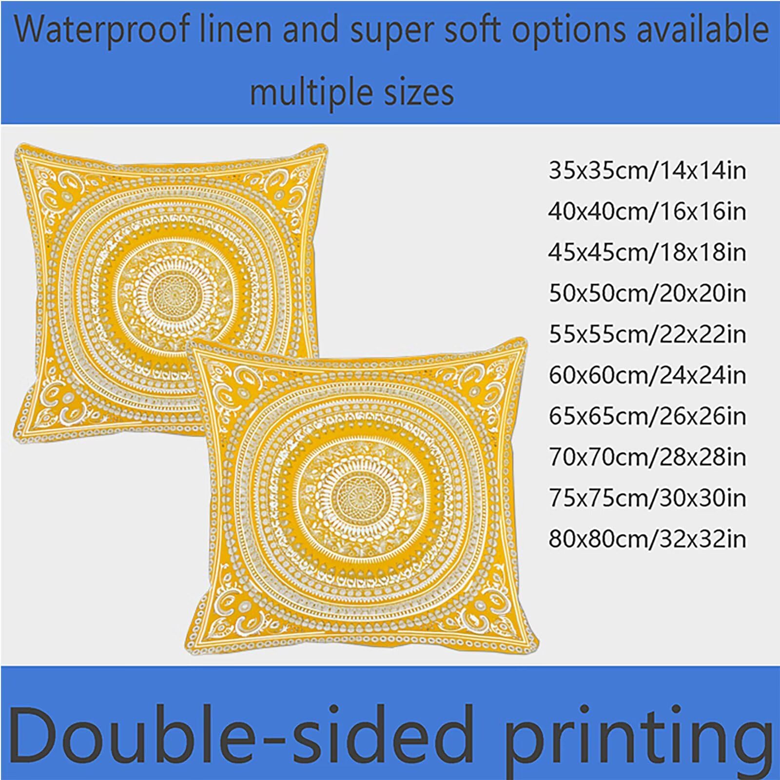 Kissenbezug 60x60 cm Muster 4er Set Sofakissen Superweichem Doppelnähten Versteckter Reißverschluss Gelb Outdoor Kissen Leinen gelten für Auto Terrassen-Gartenbank Wohndeko Schlafzimmer Sofa 8-L