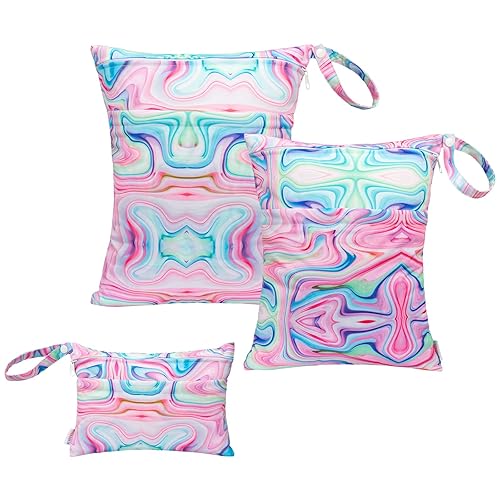 Miniatura 197 de ALVABABY 2 bolsas de pañales de tela para ropa húmeda, reutilizables con dos bolsillos con cremallera, para viajes, playa, piscina, guardería, 01