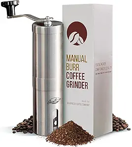 JavaPresse Manual Stainless Steel Coffee Grinder - 18 Adjustable Settings, Portable Conical Burr Grinder for Camping, Travel, Espresso - With Hand Crank