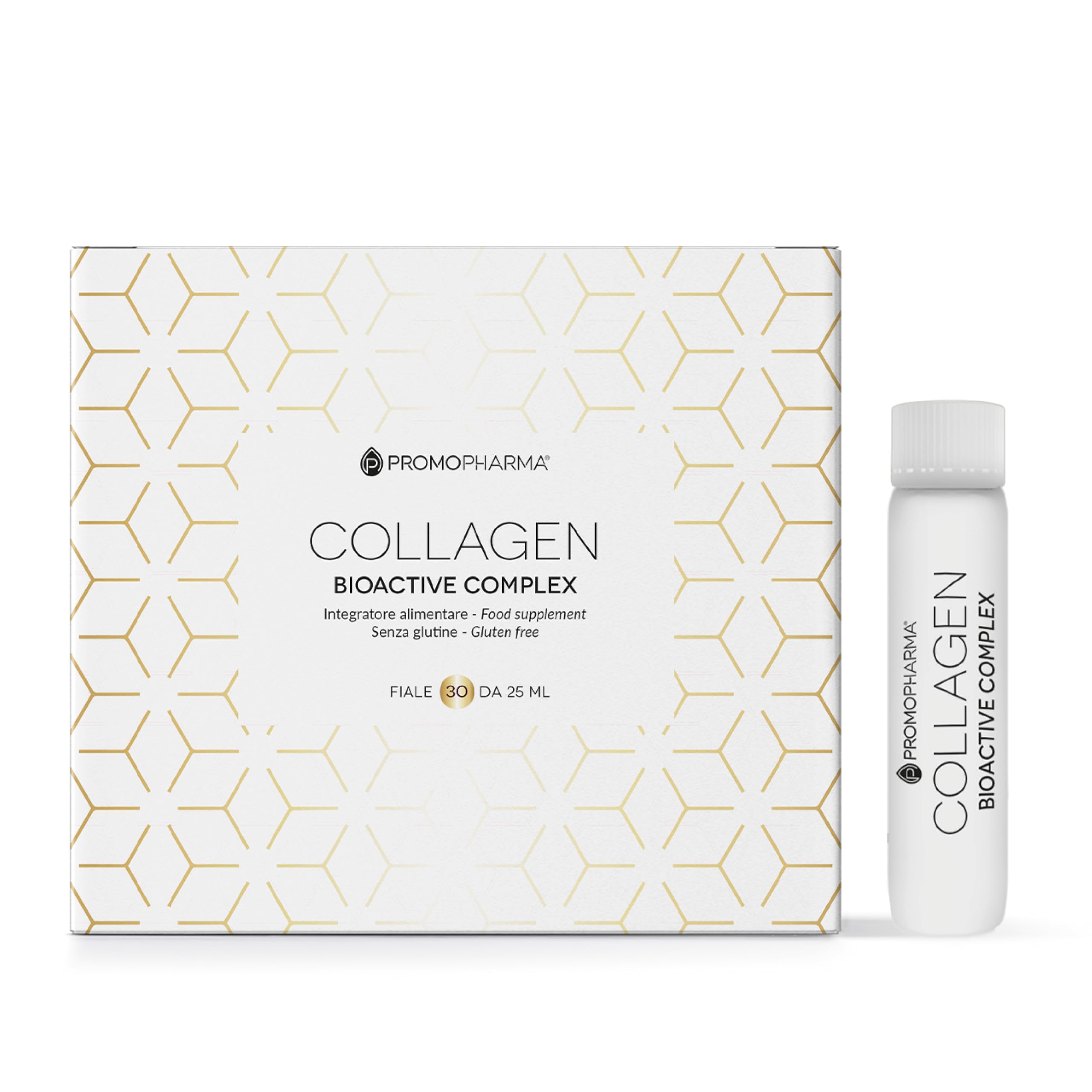Collagen Bioactive Complex – Peptidi di Collagene Idrolizzato ad Alta Biodisponibilità con Vitamina C – Contribuisce a mantenere la pelle elastica – 30 fiale da 25 ml