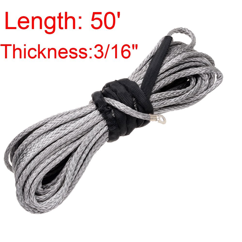 Astra Depot ATV UTV KFI SUV Synthetic Recovery Winch Rope Cable + Hawse Fairlead (50' x 3/16