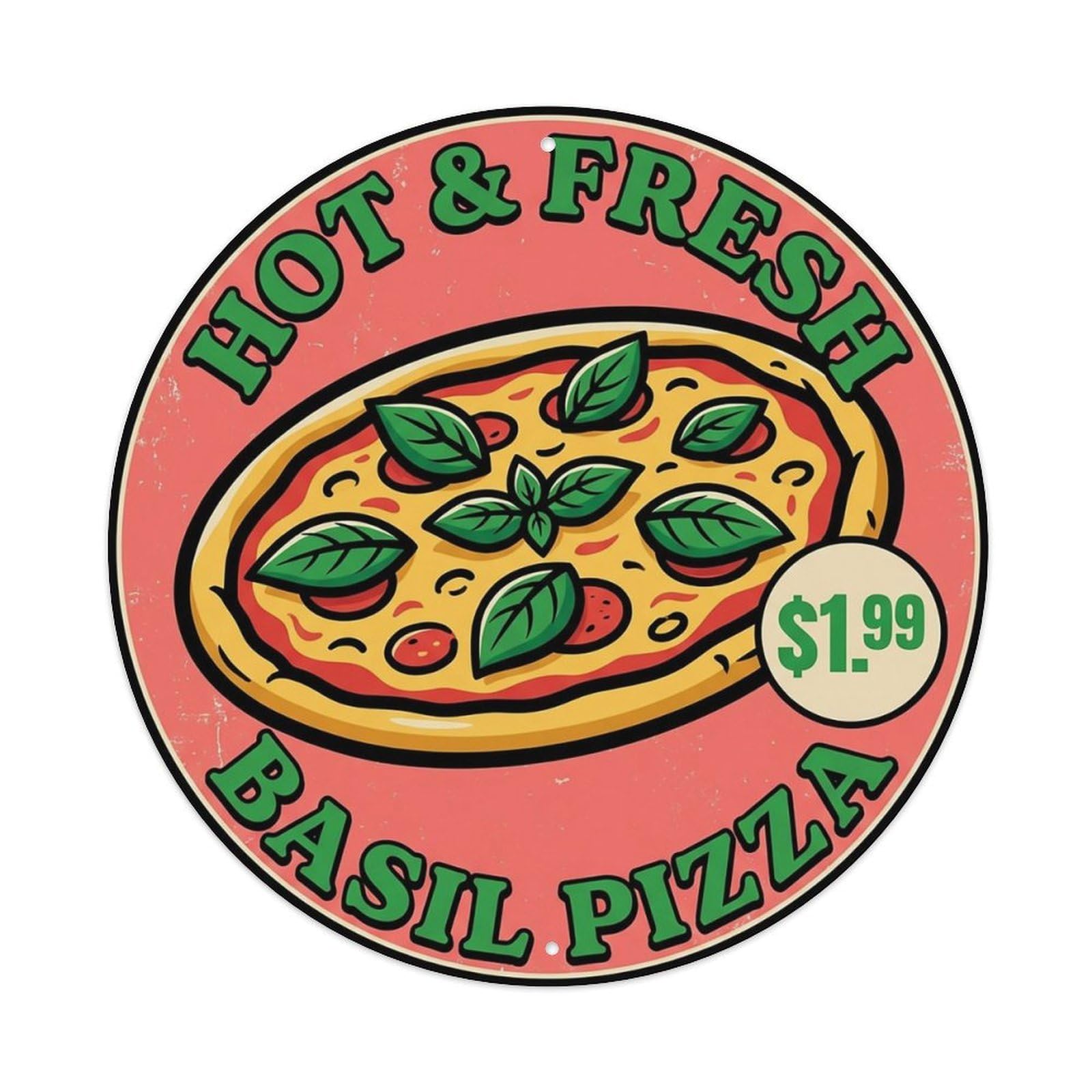 Huiyhb 8X8inch(20X20cm) Vintage Pizza Slice Italian Traditional Cuisine Basil Metal Tin Sign