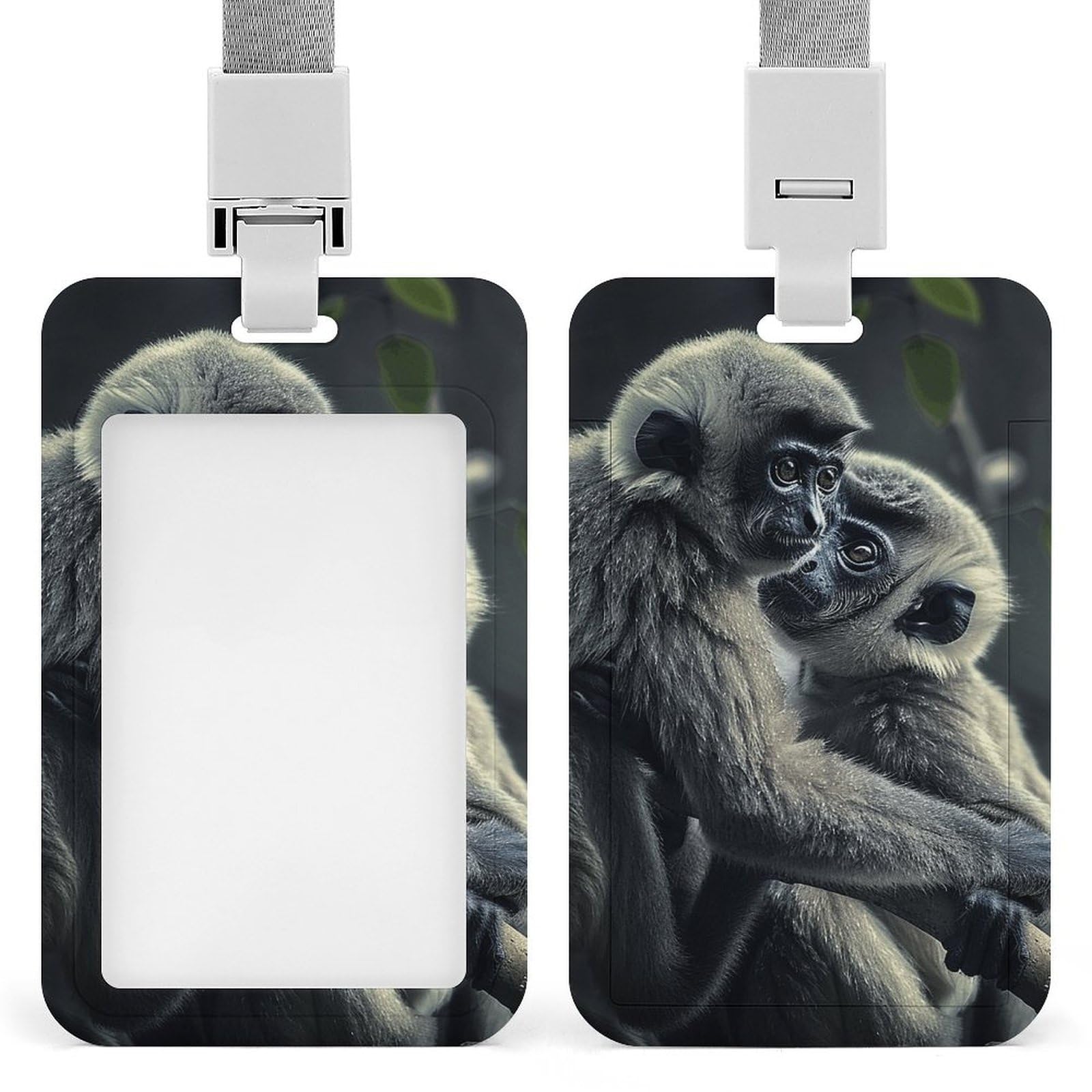 ID Card Holders for Lanyard,Black Monkey Printed Badge Holder with Clear Window,Plastic Vertical Bus Pass Holders for Work Teacher Nurse Employees Proximity Key Cards Women Men