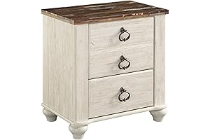 Signature Design by Ashley Willowton Farmhouse 2 Drawer Nightstand: Distressed White Masterpiece