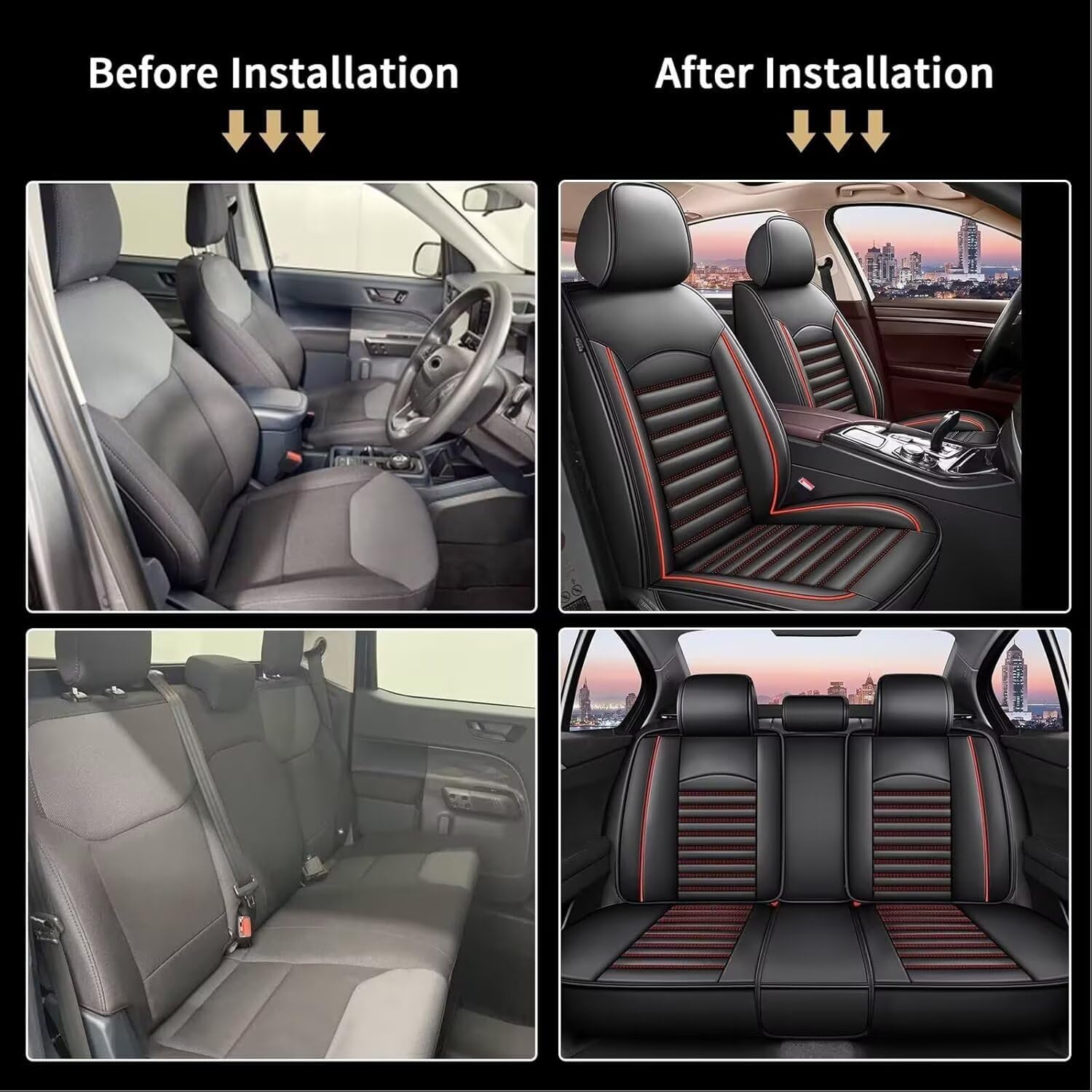 Car Seat Covers Fit for Toyota Prius V 2012-2017 Faux Leather Seat Cover Full Set Compatible Airbag Waterproof Seat Cushion Automotive Interior Accessories(2 Rows 5 Seats)-Red Line