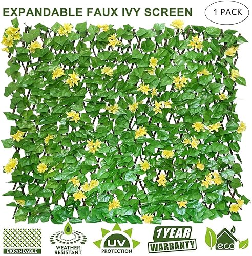 Miniatura 5 de Sumery Rejilla de privacidad expandible para balcón, patio al aire libre, panel decorativo de hiedra sintética, setos artificiales (hojas de una