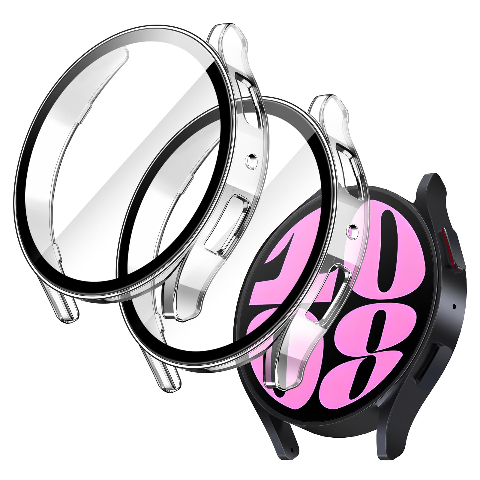 JETech Hülle mit Schutzfolie für Samsung Galaxy Watch 6 40mm, Gesamt Schutzhülle, Eingebaut Gehärteter Glas Displayschutz Hohe Empfindlichkeit, 2 Stück (Durchsichtig)