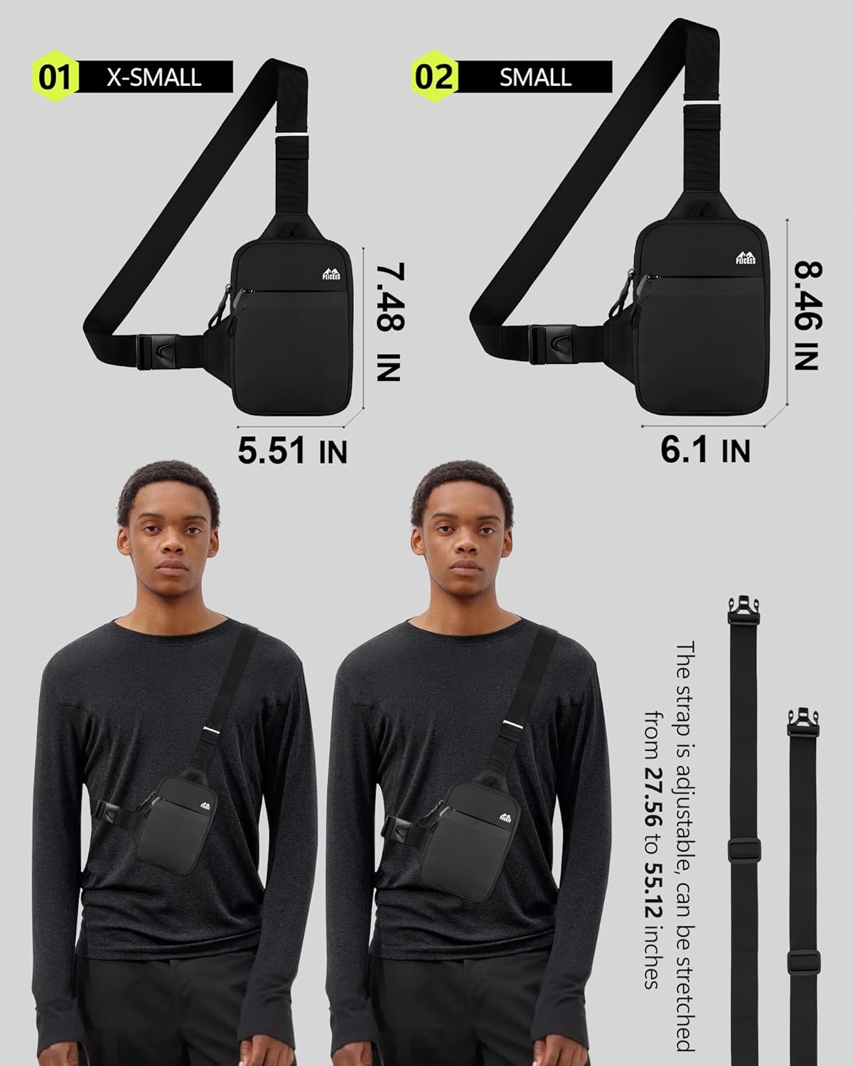 Peicees Mini Crossbody Sling Bag Dual Pocket Water Resistant Running Phone Holder Chest Shoulder Bag for Men Women Travel Gym - Image 2