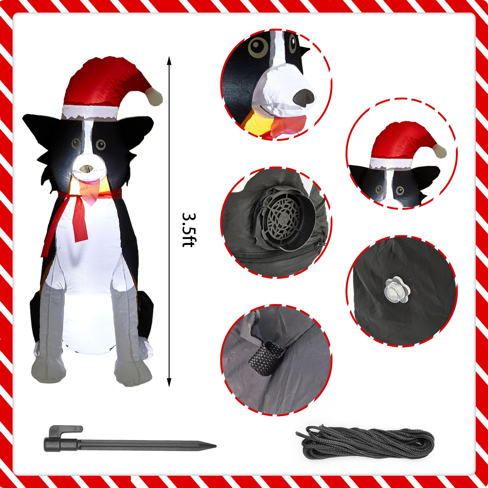 Collie Inflatable Snapklik.com : 3.5 Ft Border Collie Christmas Inflatable Dog LED ...