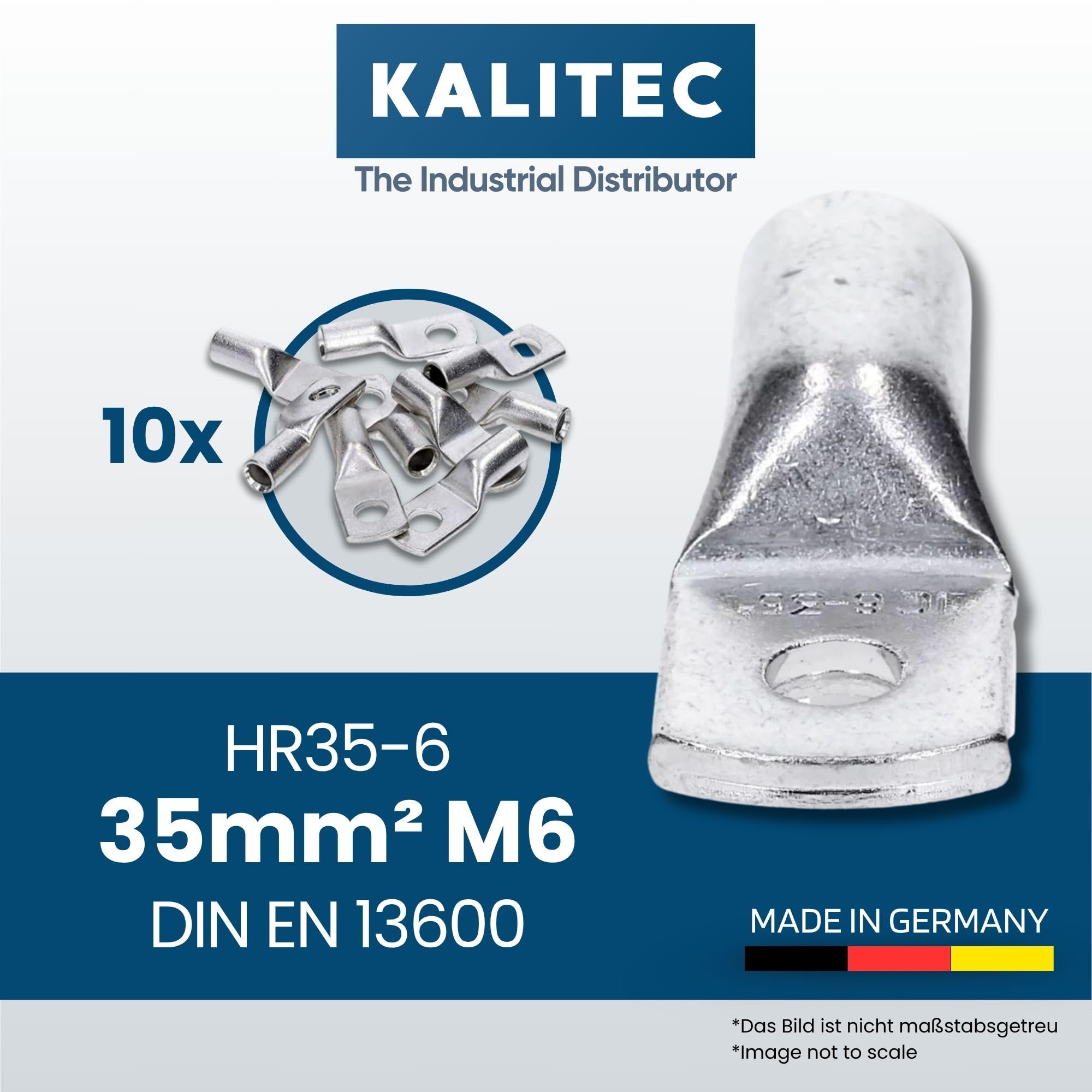 Kalitec 10x Terminales de Cable Tubular 35 mm² M6 - Conectores de Cobre