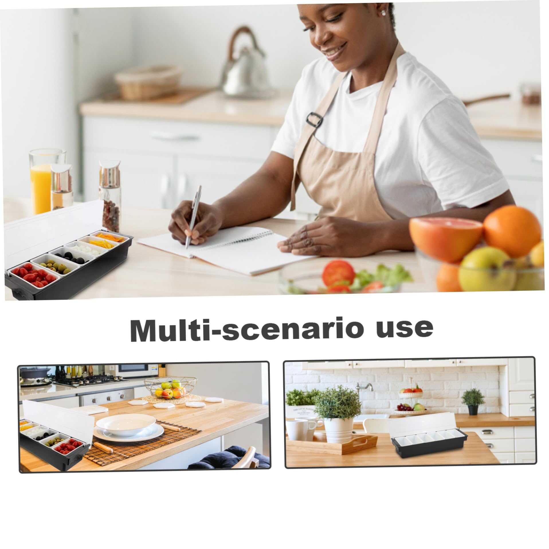 Soporte de condimentos con 6 compartimentos desmontables Ingredientes de plástico Dispensador de condimentos con tapa Estación de pizzería enfriada con hielo para el hogar para el hogar, restaurante