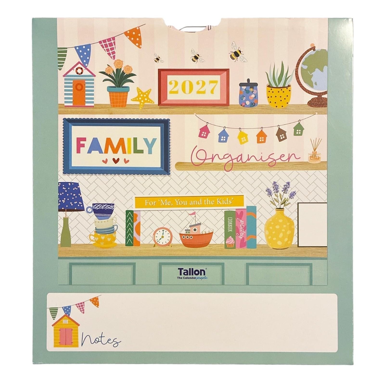 2027 Family Organiser – 3 Column Month to View Hanging Calendar – with Dry Wipe Notes Section - Spiral Bound Home Organiser Planner (Tearooms 2027)